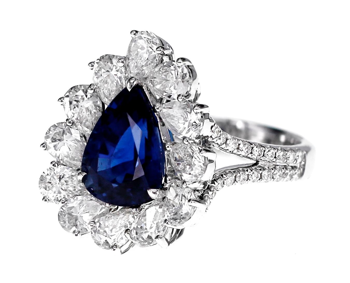 Globally the best color for blue Sapphire is called Royal blue. It is a medium to dark tone blue with lots of saturation. This creates a beautiful deep vivid blue Sapphire that is highly sought after.
Certified by GRS Lab of Switzerland, the stone