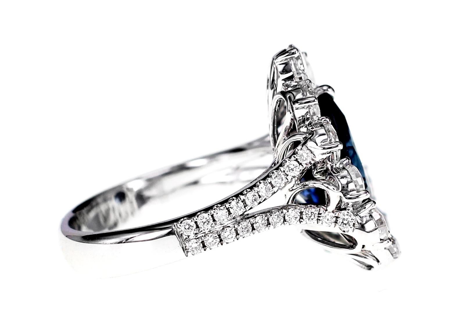 Art Nouveau GRS Certified 4.02 Carat Vivid Blue Natural Sapphire and Diamond Solitaire Ring