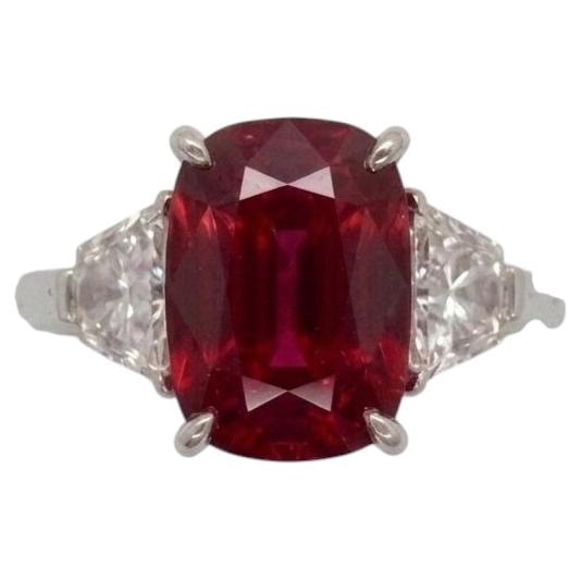 GRS Certified 4.03 Carat Unheated Mozambique Ruby & Diamond Ring