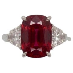 GRS Certified 4.03 Carat Unheated Mozambique Ruby & Diamond Ring