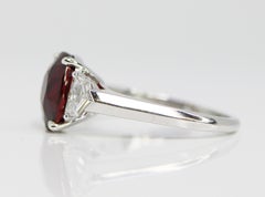 GRS Certified 4.04 Carat Oval Vivid Red Ruby and Diamond Ring