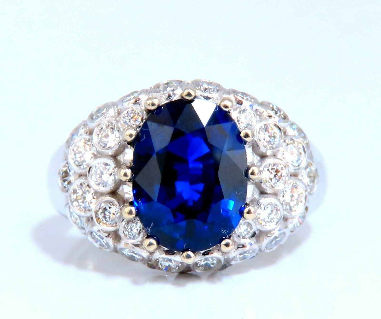 Women's or Men's GRS Certified 4.05ct Natural No Heat Vivid Deep Blue Sapphire Diamonds Ring 14kt For Sale