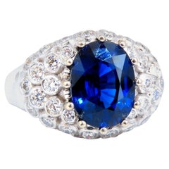 GRS Certified 4.05ct Natural No Heat Vivid Deep Blue Sapphire Diamonds Ring14kt*