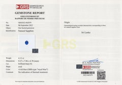GRS Certified 4.12 Carat No-Heat Royal Blue Ceylon Oval Sapphire Ring
