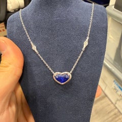 GRS Certified 4.13 Carat Heart Sapphire Diamond 18K White Gold Pendant Necklace