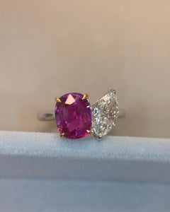 GRS Certified 4.20 Carat Mozambique No Heat Vivid Pink Sapphire Diamond Ring