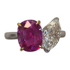 GRS Certified 4.20 Carat Mozambique No Heat Vivid Pink Sapphire Diamond Ring