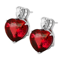 GRS-Certified 4.20 Carat Vivid Red Heart-Shaped Ruby Stud Earrings NO HEAT