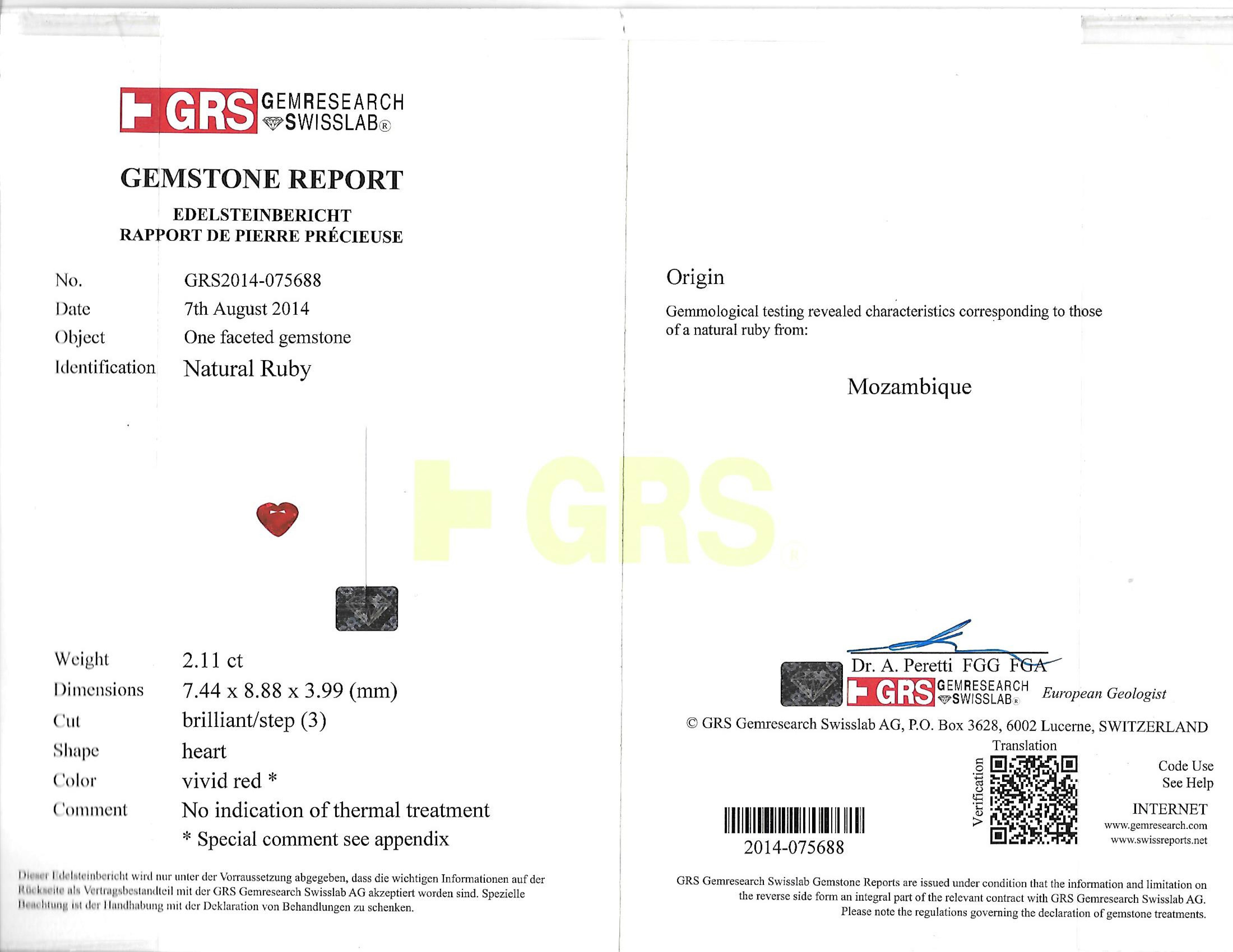 GRS-zertifizierte 4,20 Karat lebhaft roter herzförmiger Rubin-Ohrstecker NO HEAT im Zustand „Neu“ im Angebot in Chicago, IL