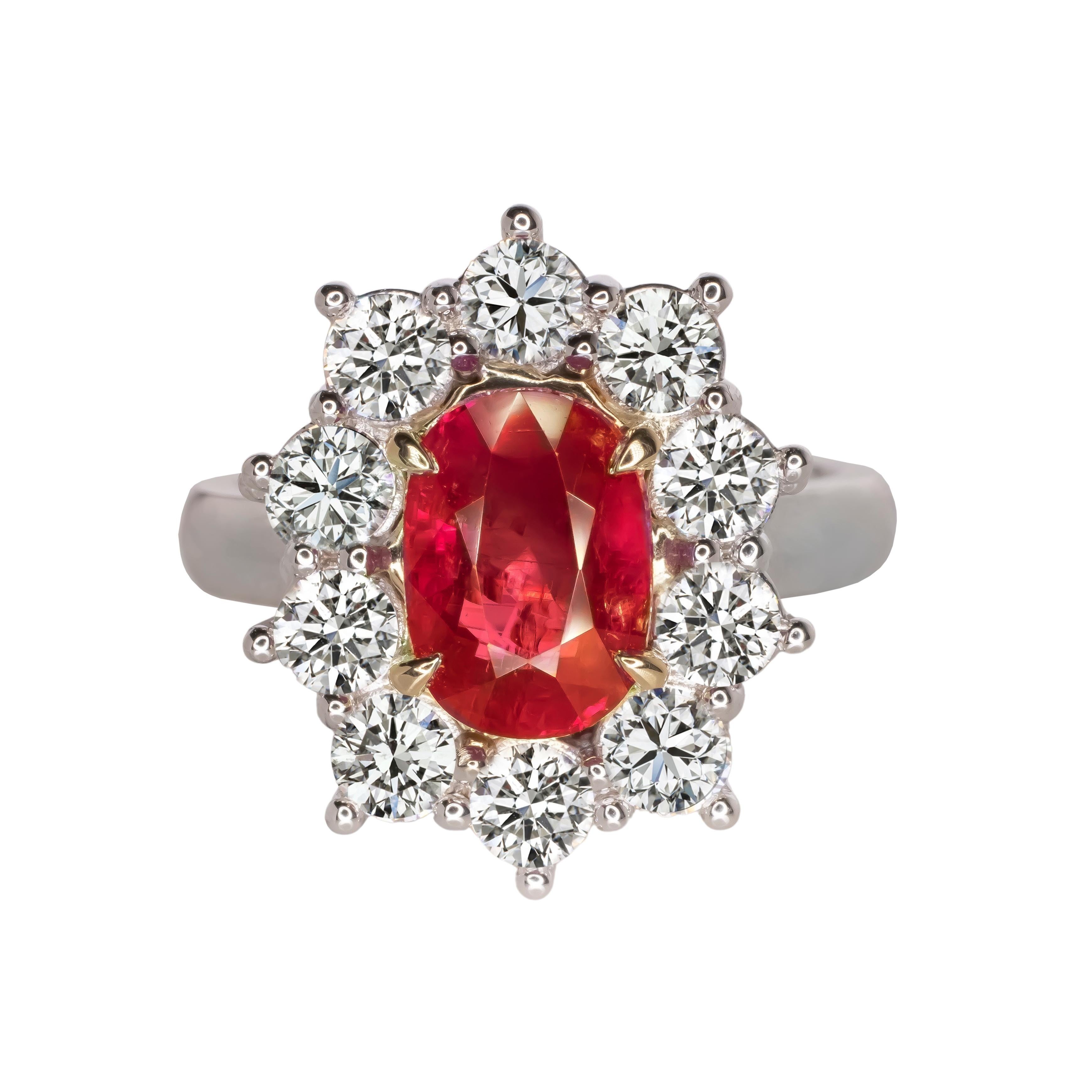 Bague en diamants et rubis ovale de 4,21 carats certifié GRS « BURMA NO HEAT »