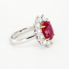 GRS Certified 4.21 Carat Burmese Oval Unheated Ruby 18K Gold Cocktail Ring