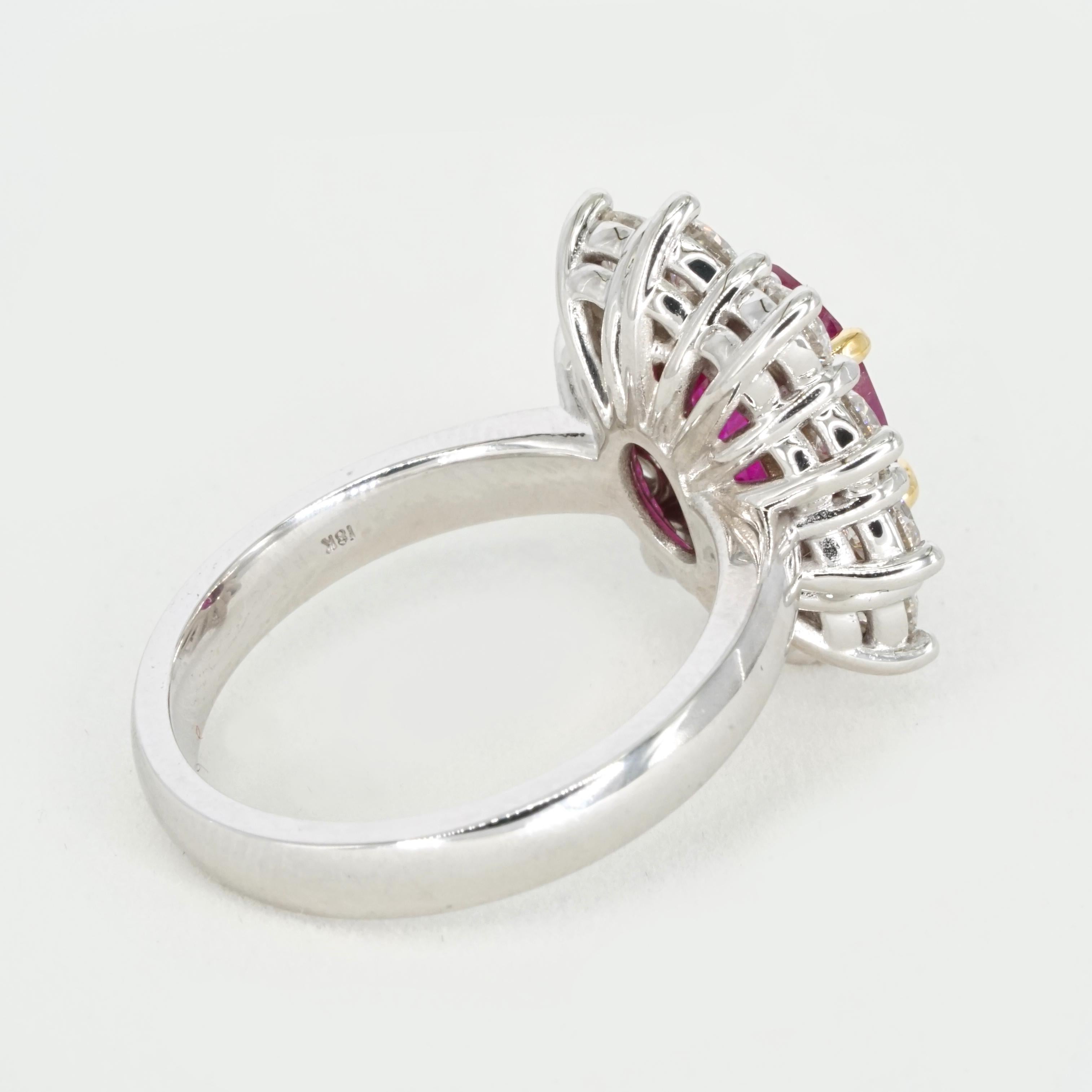 Contemporary GRS Certified 4.21 Carat Burmese Oval Unheated Ruby 18K Gold Cocktail Ring