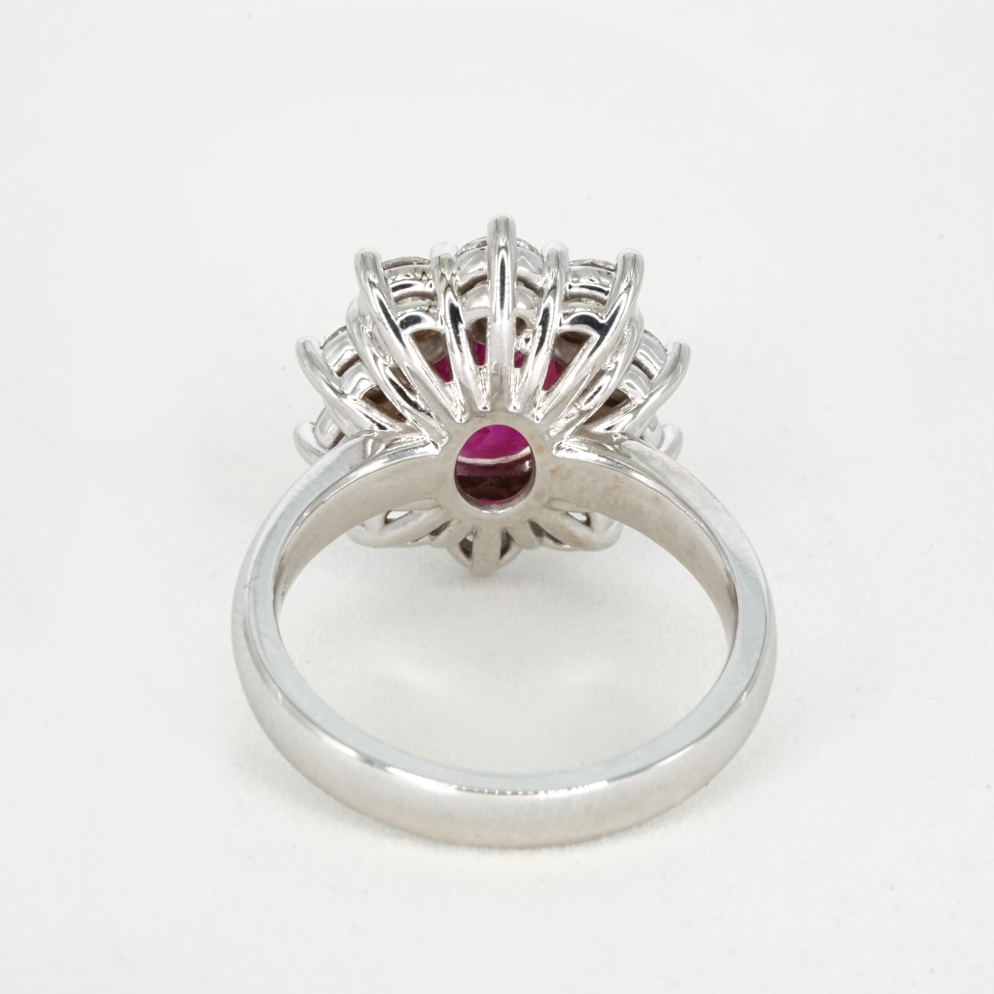 Oval Cut GRS Certified 4.21 Carat Burmese Oval Unheated Ruby 18K Gold Cocktail Ring