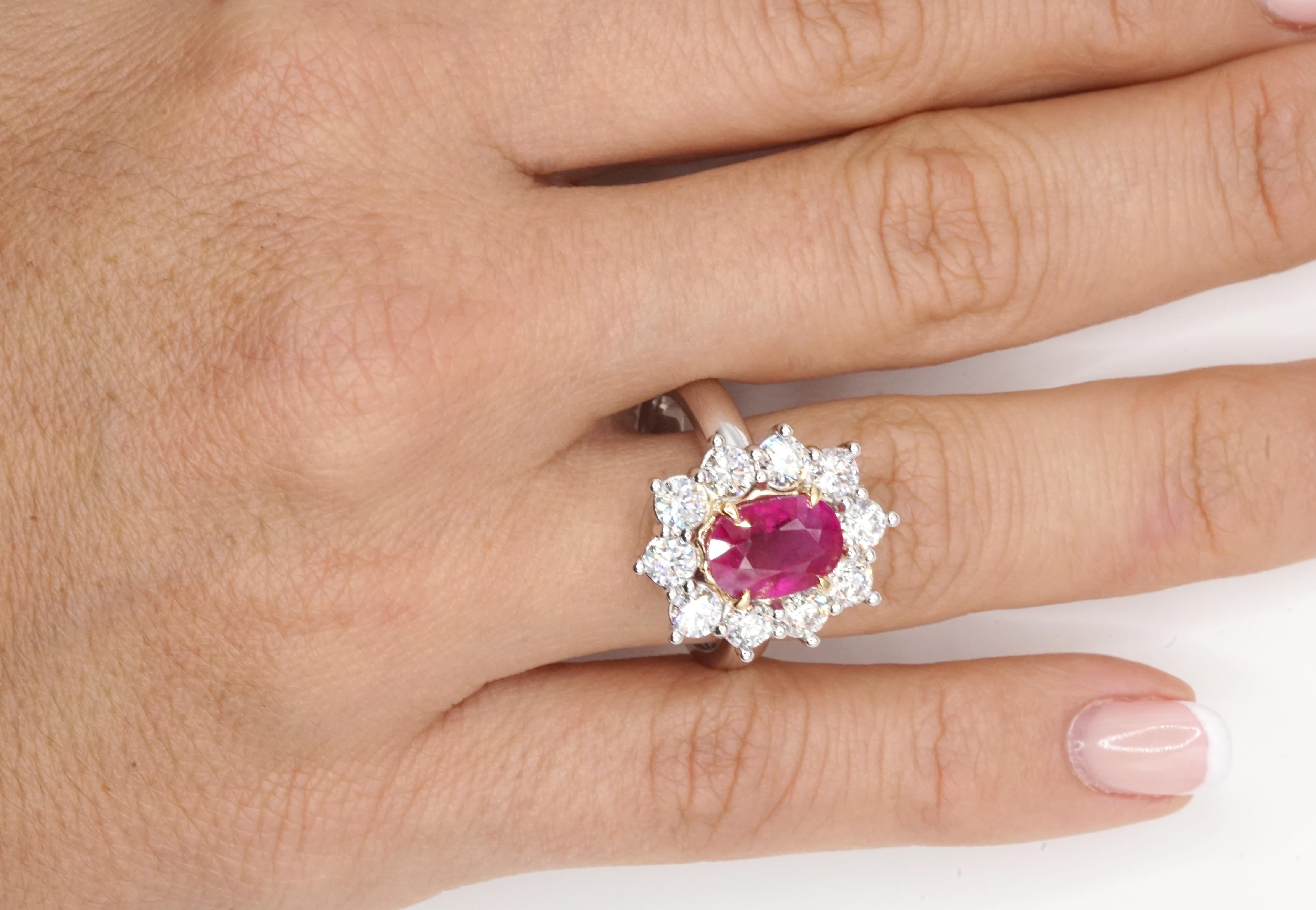 Women's GRS Certified 4.21 Carat Burmese Oval Unheated Ruby 18K Gold Cocktail Ring
