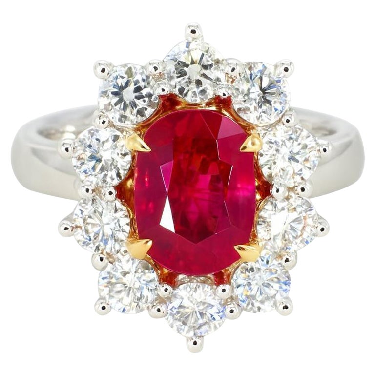 Bague cocktail en or 18 carats avec rubis birman ovale non chauffé certifié GRS de 4,21 carats