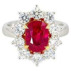 GRS Certified 4.21 Carat Burmese Oval Unheated Ruby 18K Gold Cocktail Ring