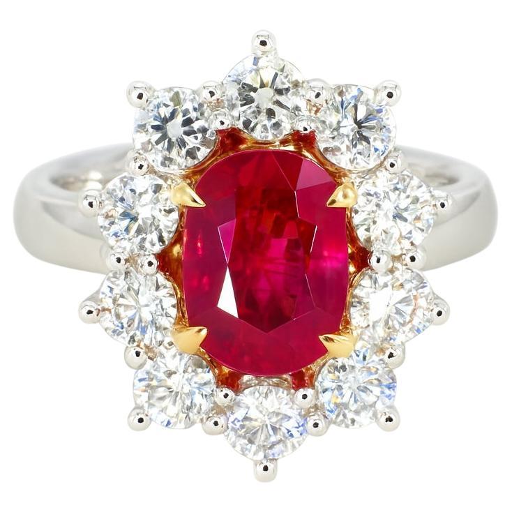 GRS-zertifizierter 4,21 Karat birmanischer ovaler unerhitzter Rubin 18K Gold Cocktail Ring im Angebot