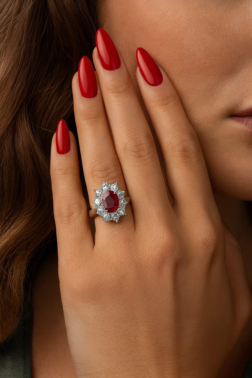 GRS Anillo de diamantes sin tratar certificado con rubí birmano de 4,21 quilates en Nuevo estado para la venta en Chicago, IL