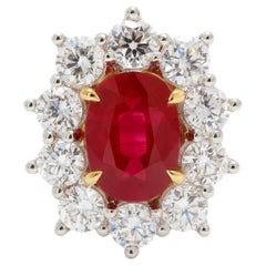 Bague avec diamant non traité certifié GRS, rubis de Birmanie de 4,21 carats