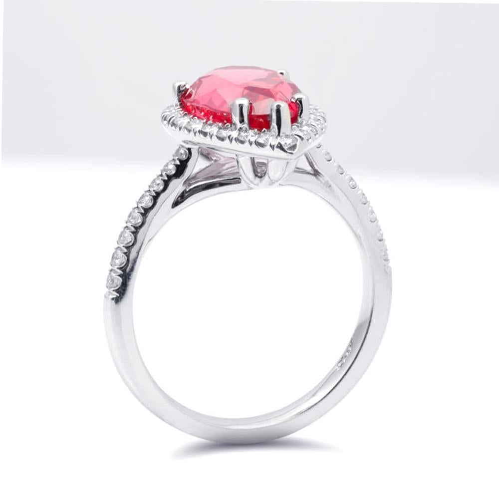Brilliant Cut GRS Certified 4.22 Carat Unheated Pink Spinel Diamond Platinum Ring, Halo Ring For Sale