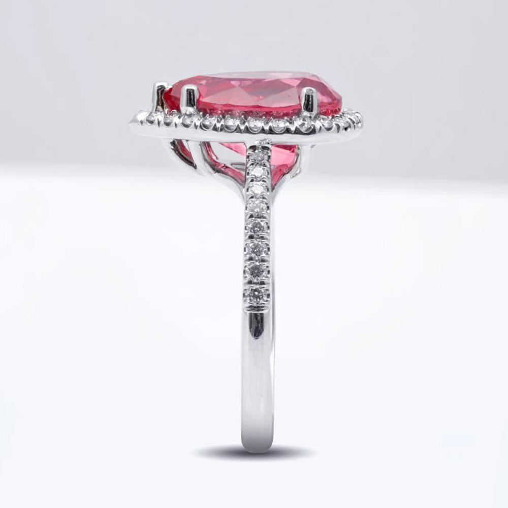 GRS Certified 4.22 Carat Unheated Pink Spinel Diamond Platinum Ring, Halo Ring In New Condition For Sale In Los Angeles, CA