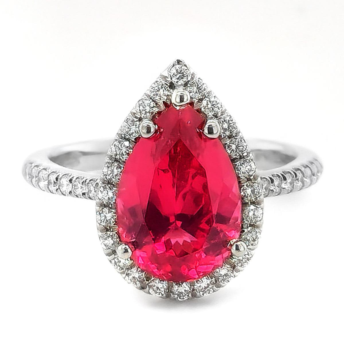 Art Nouveau GRS Certified 4.22 Carat Unheated Pink Spinel Diamond Platinum Ring, Halo Ring For Sale
