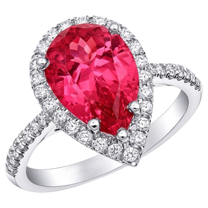 GRS Certified 4.22 Carat Unheated Pink Spinel Diamond Platinum Ring, Halo Ring