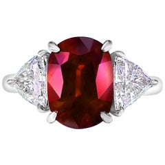 GRS Certified 4.26 Carat Vivid Red Ruby and Diamond Solitaire Ring