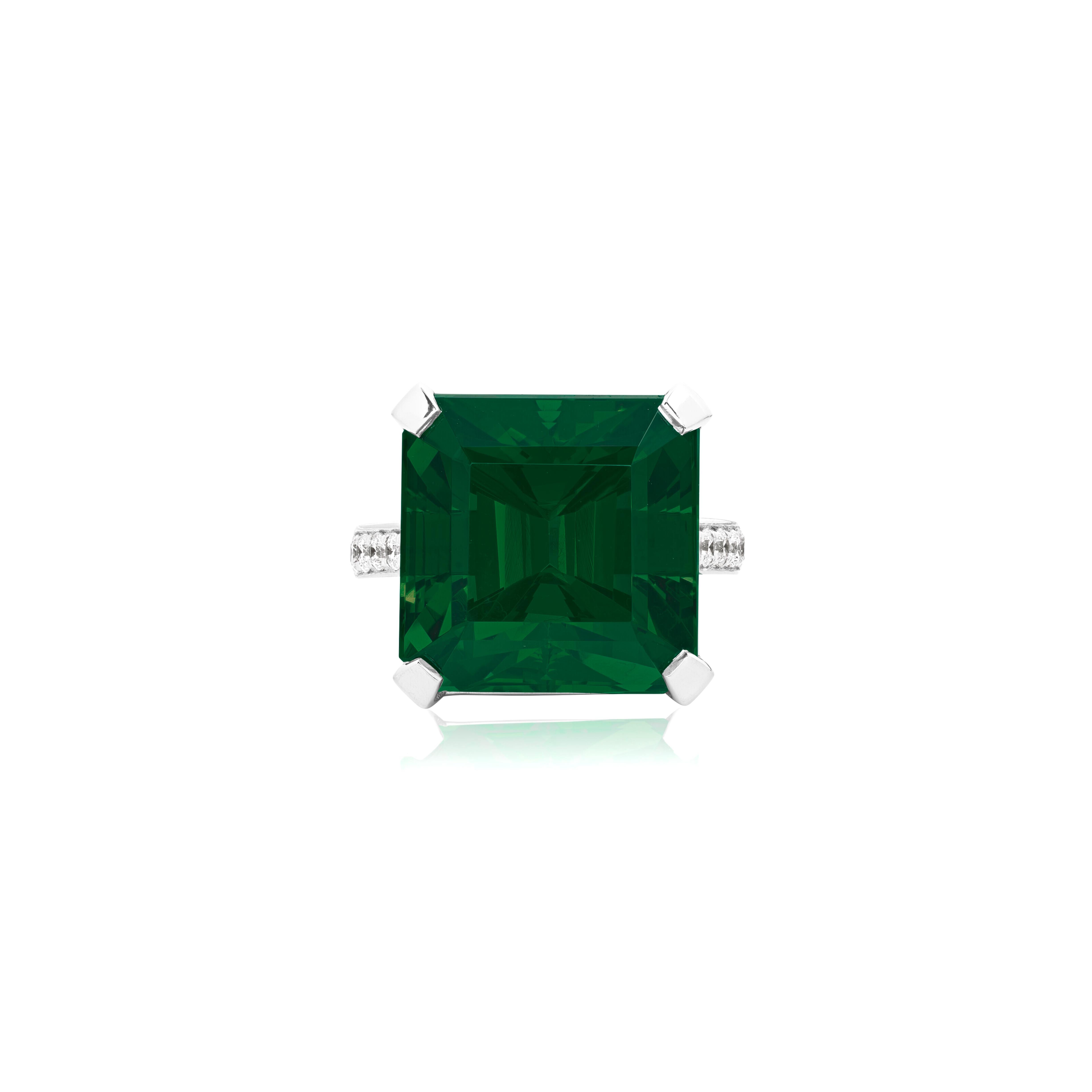 GRS-zertifiziert 43 Karat. Grüner Smaragd-Diamant-Ring (Smaragdschliff) im Angebot