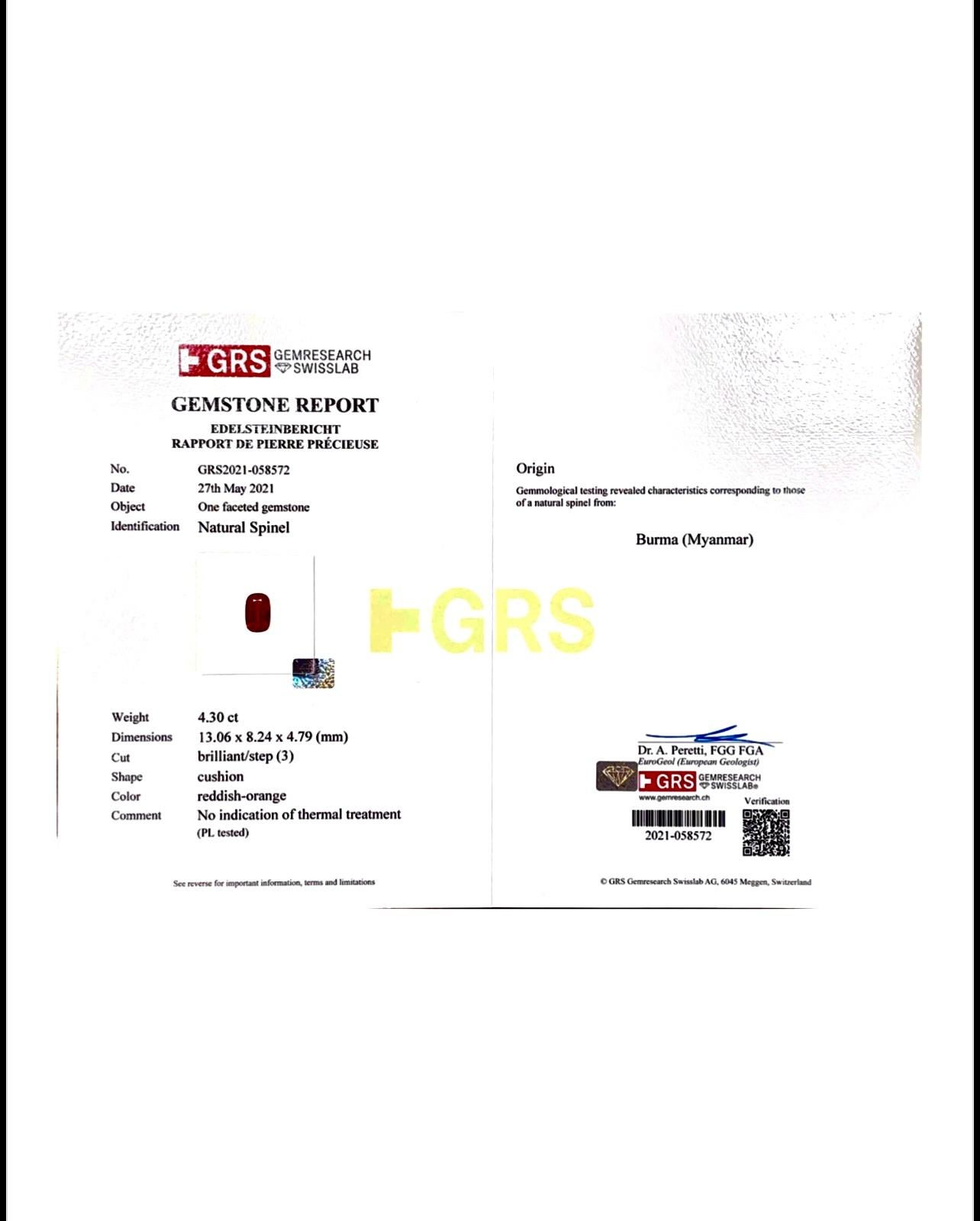 GRS Certified 4.30 Carat Reddish Orange & Grey Spinel Diamond Cocktail Ring 12
