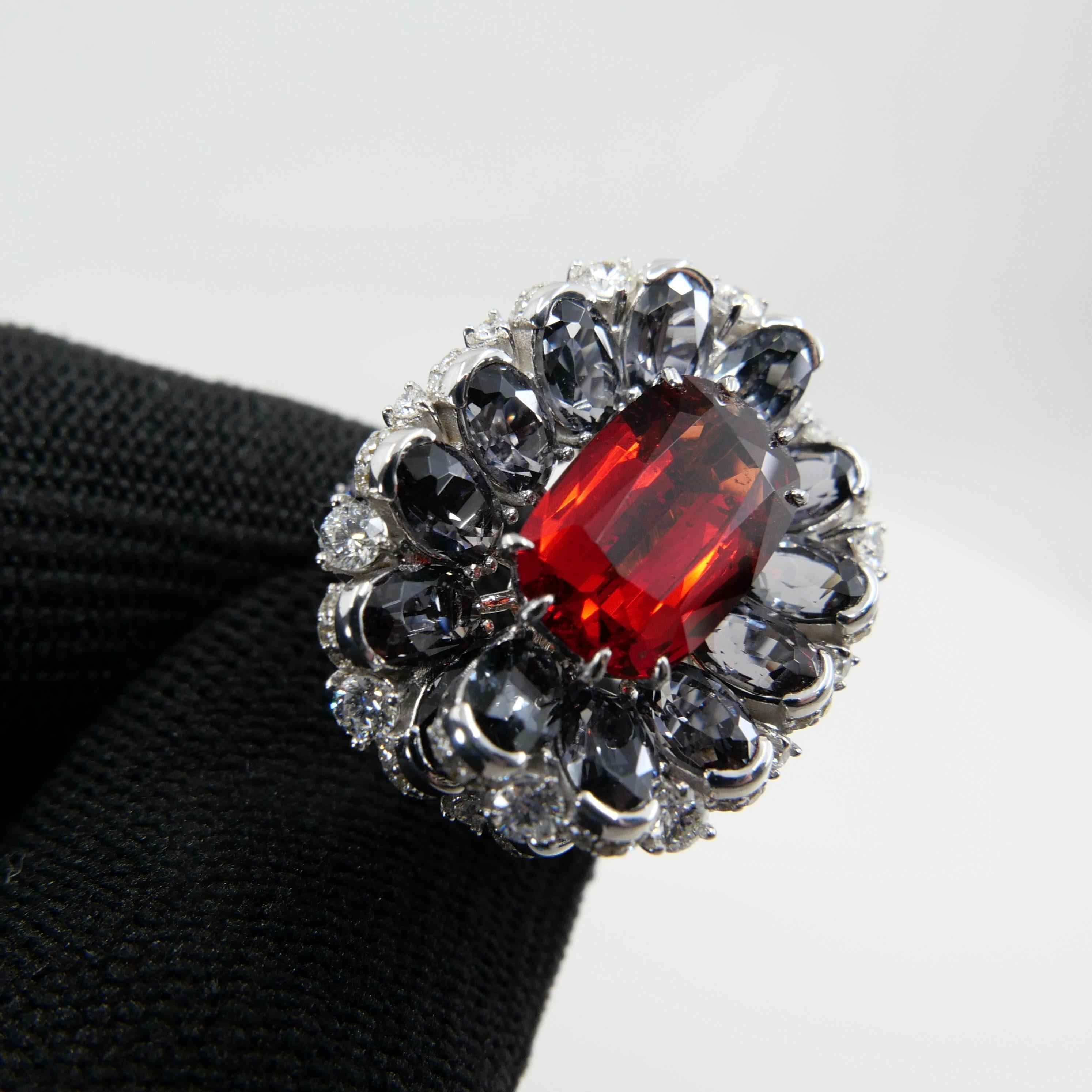 GRS Certified 4.30 Carat Reddish Orange & Grey Spinel Diamond Cocktail Ring In New Condition In Hong Kong, HK