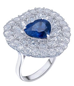 GRS Certified 4.32 Carat Vivid Blue Ceylon Sapphire & Rose Cut Diamond Ring