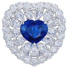 Anillo de diamantes talla rosa y zafiro azul de Ceilán de 4,32 quilates con certificado GRS