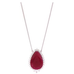 GRS Certified 43.29 Ct Pear Shaped Mozambique Ruby and Diamond Necklace 18K Gold