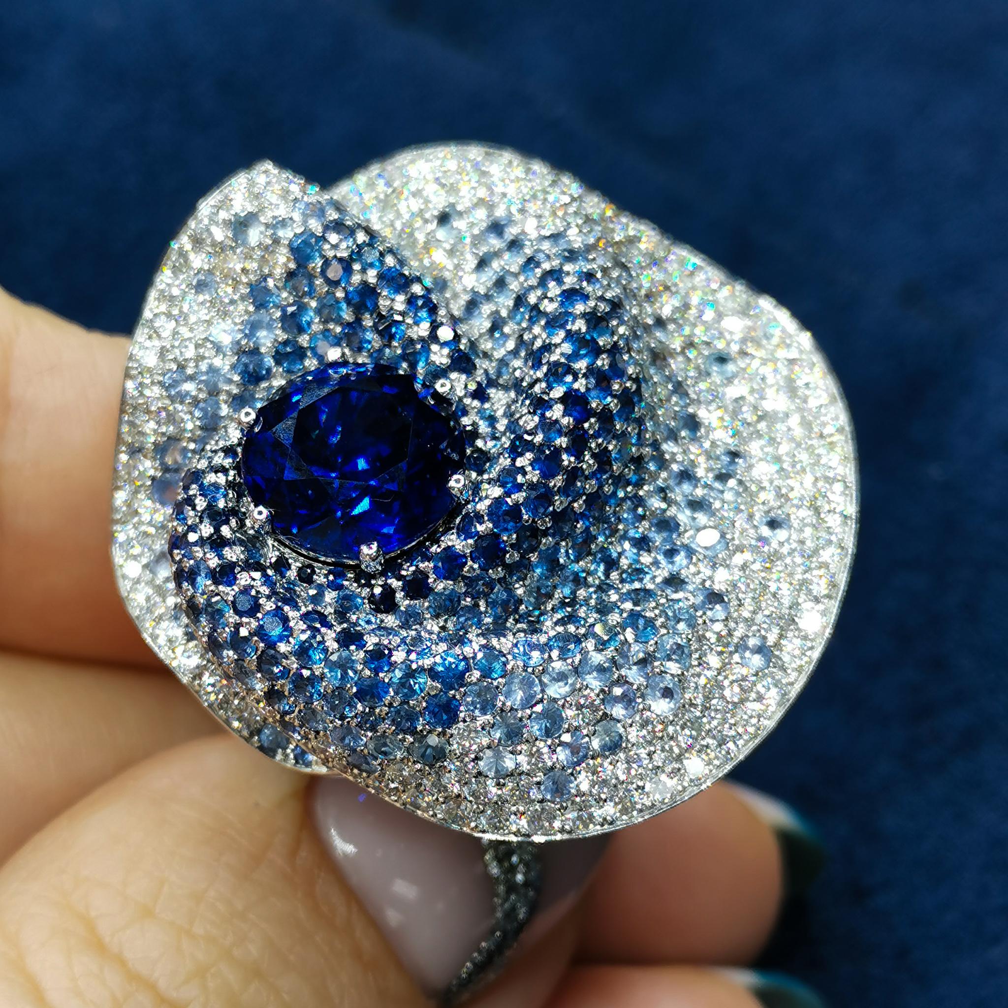 Round Cut GRS Certified 4.33 Carat Sapphire Diamond 18 Karat White Gold Ring