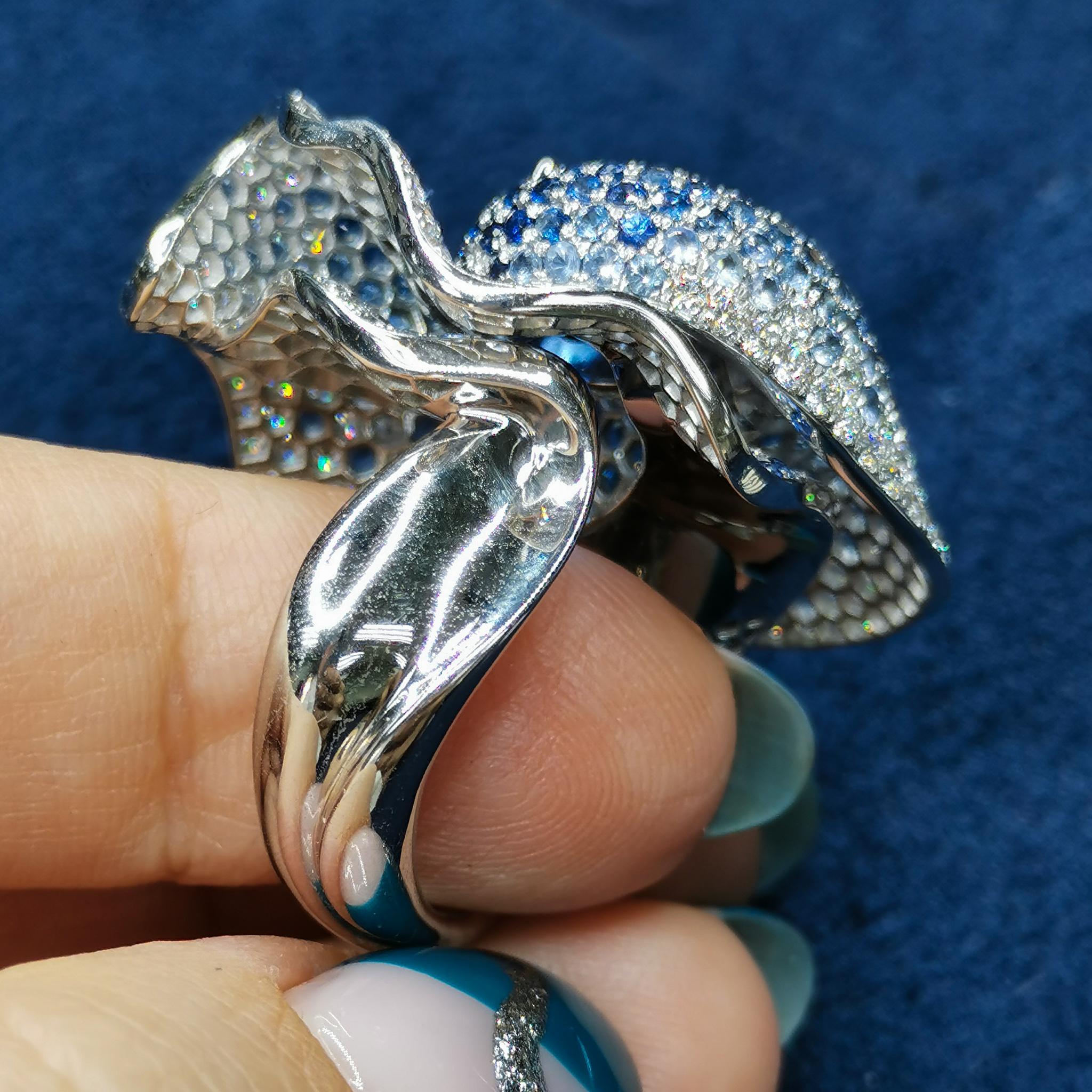 Women's GRS Certified 4.33 Carat Sapphire Diamond 18 Karat White Gold Ring
