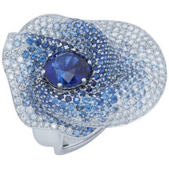 GRS Certified 4.33 Carat Sapphire Diamond 18 Karat White Gold Ring