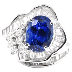 GRS Certified 4.35 Carat Natural Royal Blue Ceylon Sapphire Ring Set in Platinum