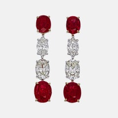Boucles d'oreilles certifiées GRS de 4.41 carats de rubis et diamants de sang de pigeon de Birmanie en 18K WG