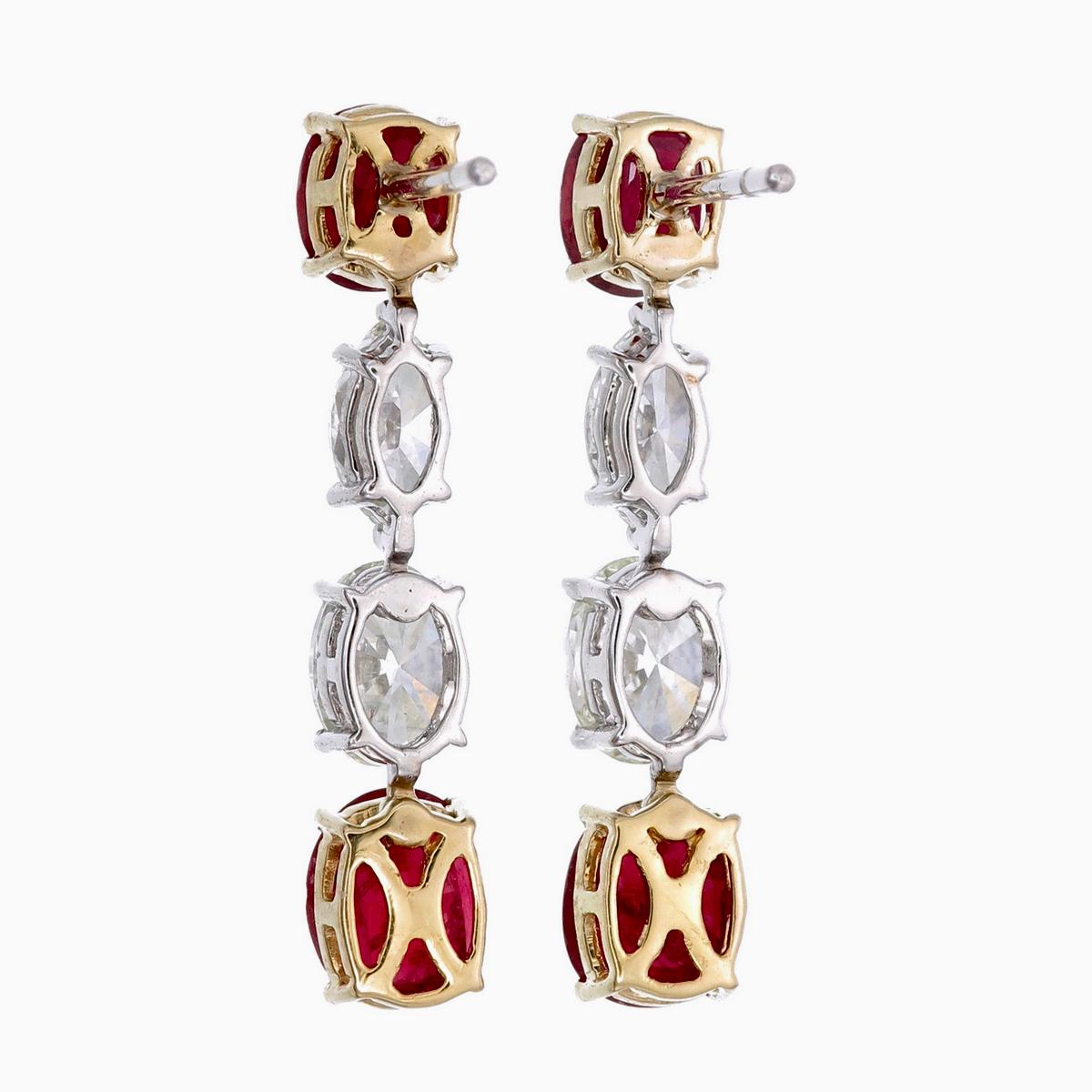 Taille ronde Boucles d'oreilles certifiées GRS de 4.41 carats de rubis et diamants de sang de pigeon de Birmanie en 18K WG en vente