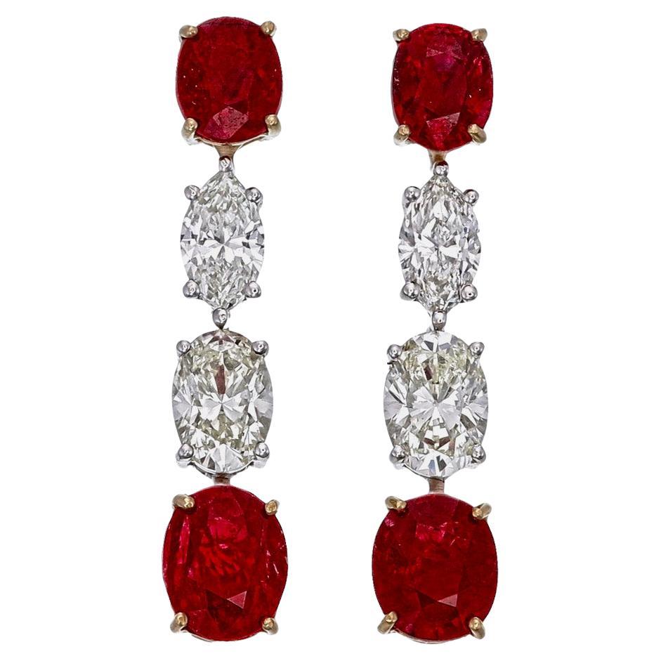 Orecchini di diamanti e rubini di sangue di piccione di Birmania certificati GRS da 4,41 carati in WG 18K