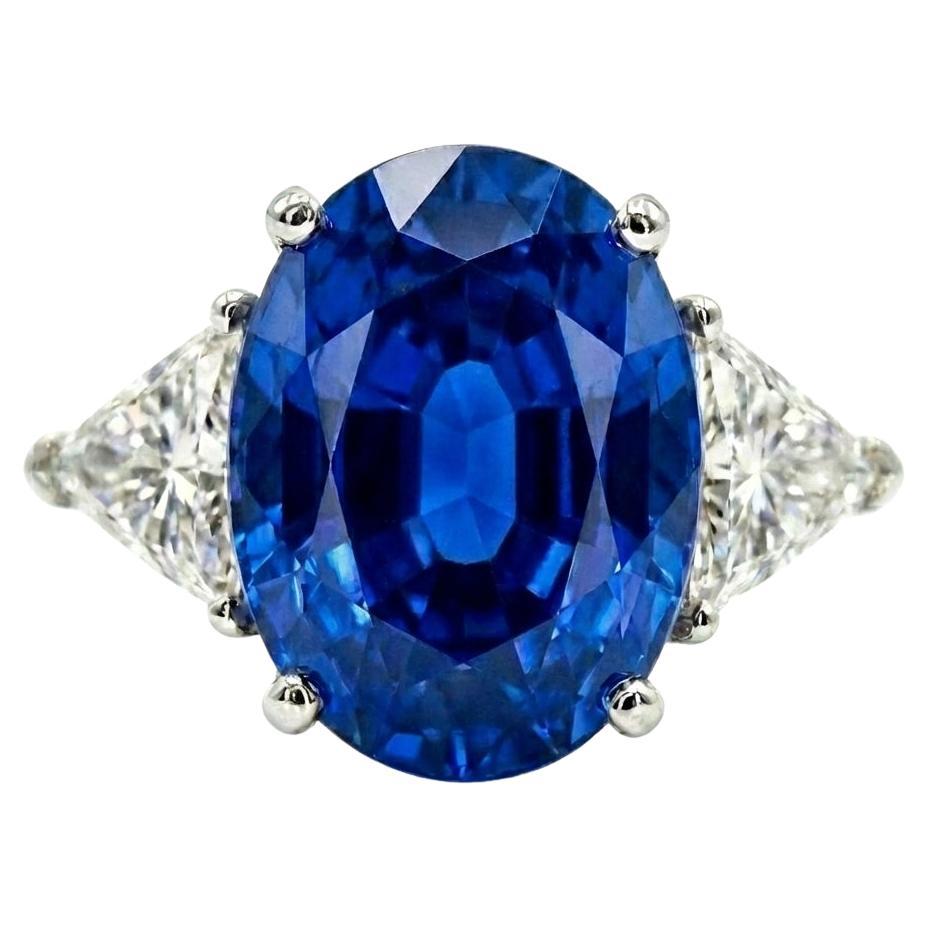 GRS-zertifiziert 4,42 Karat natürlichen blauen Saphir und Trillion Diamond Gold Ring