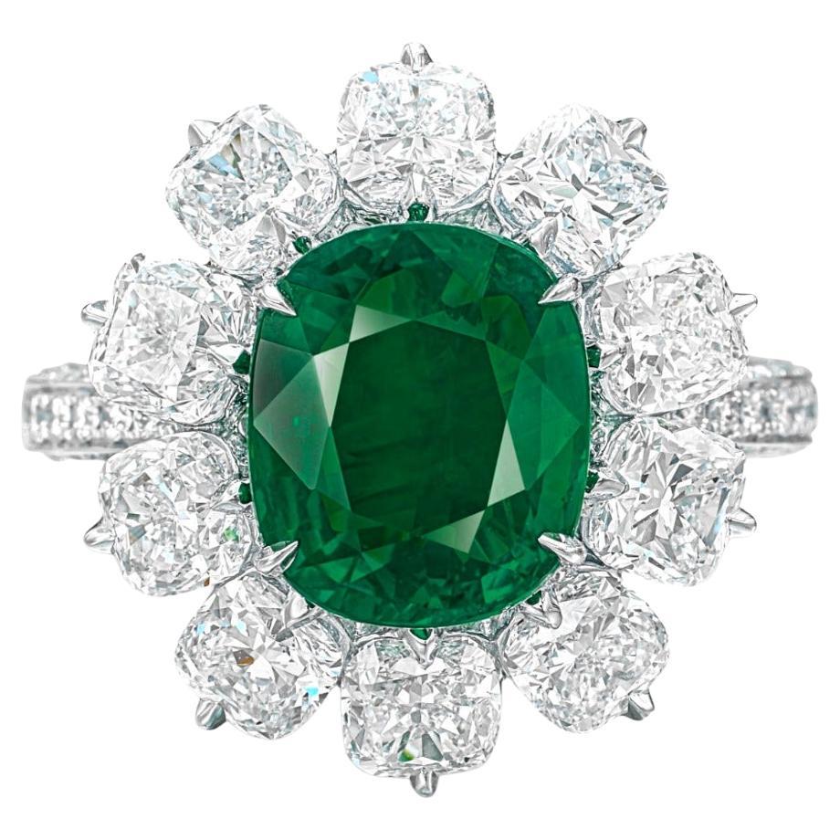 GRS Anillo de Platino con Diamante Esmeralda Verde Certificado 4.44
