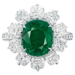GRS Anillo de Platino con Diamante Esmeralda Verde Certificado 4.44
