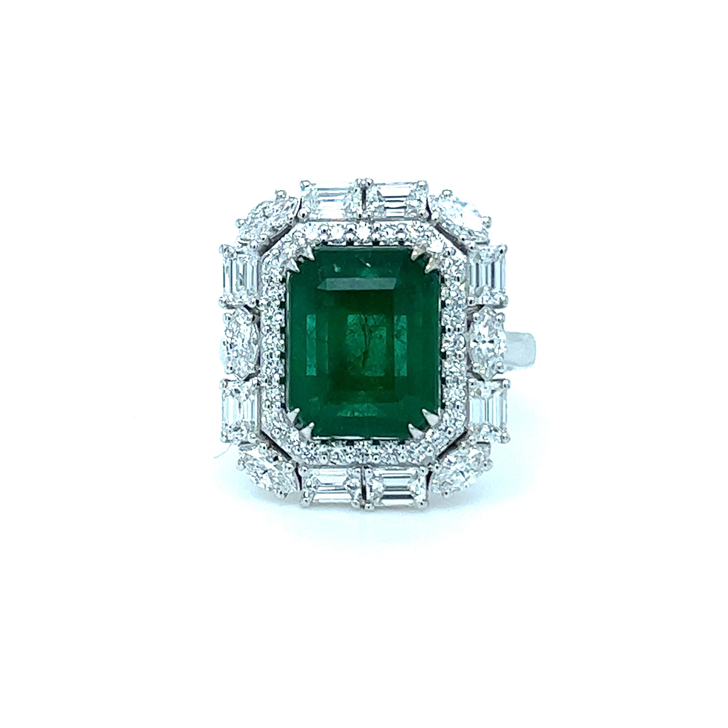 Emerald Cut GRS Certified 4.44 Carat Emerald Cocktail Ring  For Sale