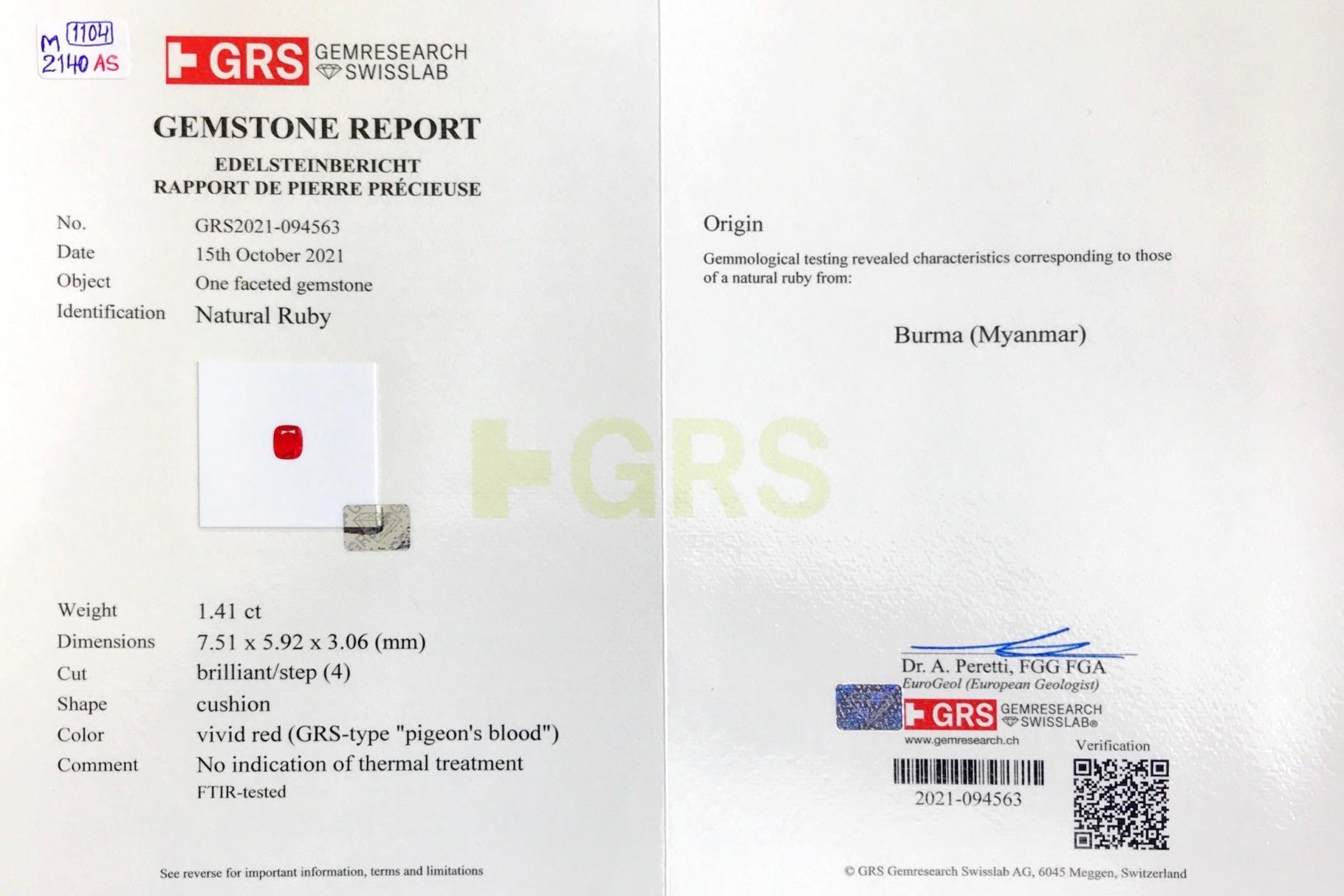 Orecchini di diamanti di rubino di Birmania certificati GRS da 4,45 carati con sangue di piccione senza calore in 18 carati in vendita 1