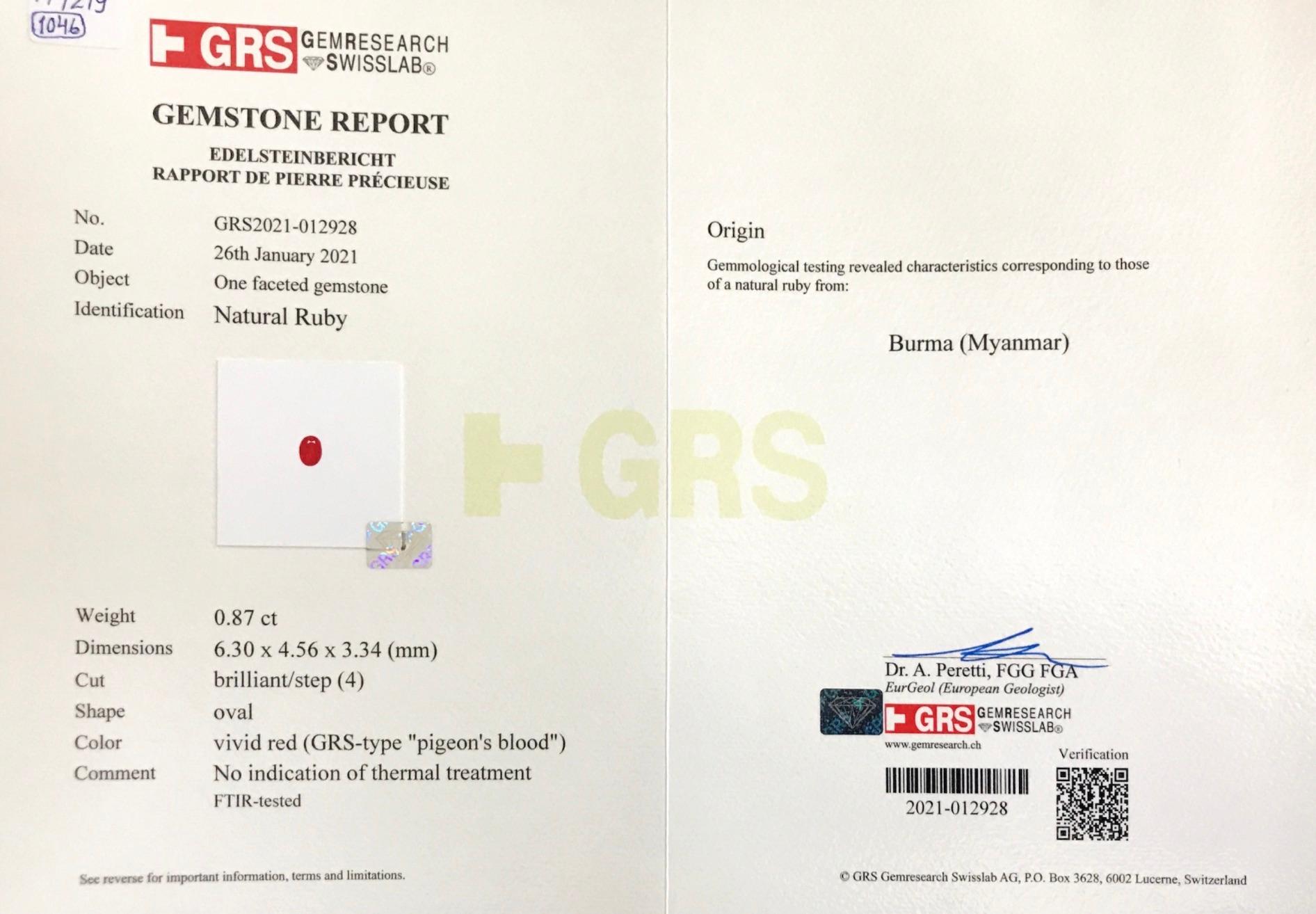 Orecchini di diamanti di rubino di Birmania certificati GRS da 4,45 carati con sangue di piccione senza calore in 18 carati in vendita 2