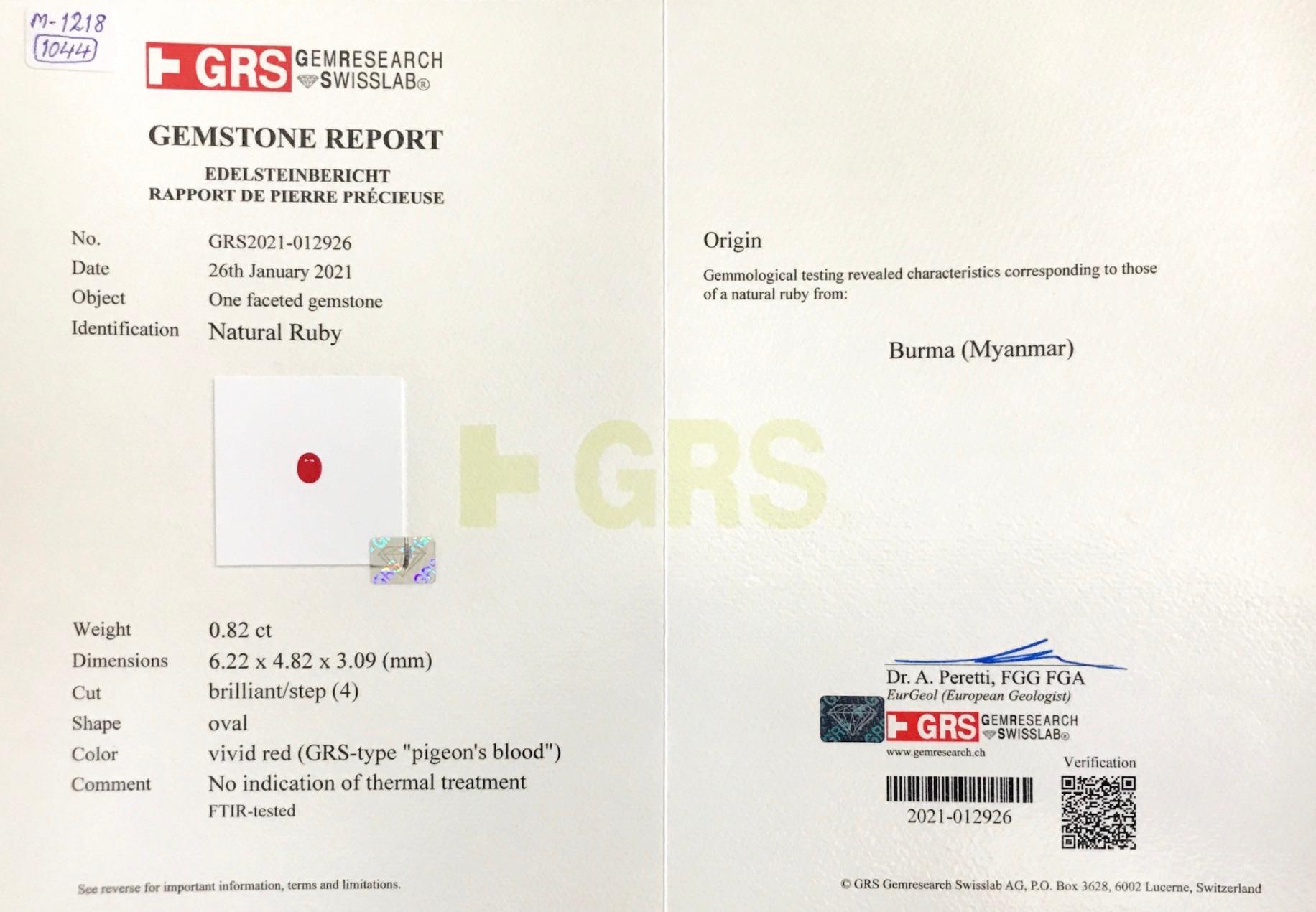 Orecchini di diamanti di rubino di Birmania certificati GRS da 4,45 carati con sangue di piccione senza calore in 18 carati in vendita 3