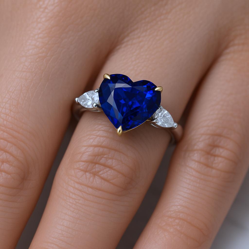 Contemporain Bague cocktail en platine avec saphir bleu en forme de cœur certifié GRS de 4,46 carats en vente