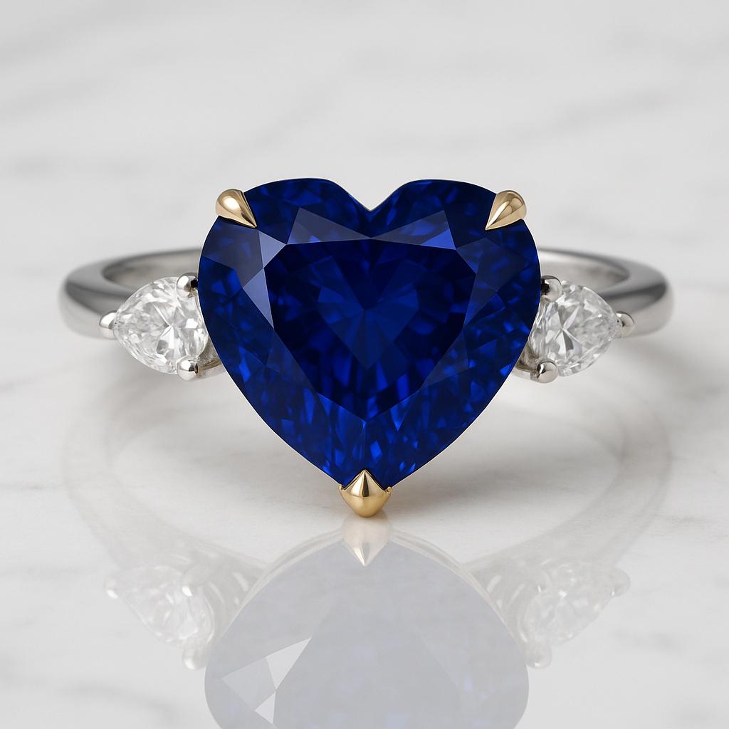 Taille cœur Bague cocktail en platine avec saphir bleu en forme de cœur certifié GRS de 4,46 carats en vente